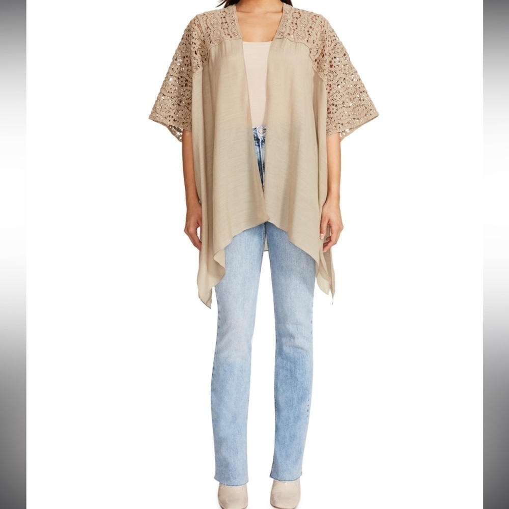Steve Madden Ivory crochet trim topper kimono style cover up O/S new